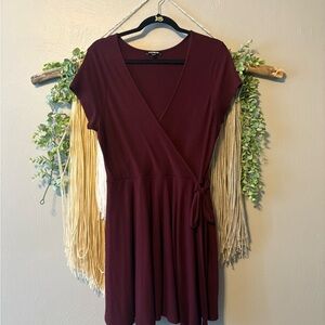 Elegant Express Burgundy Knit Sweater Wrap Dress